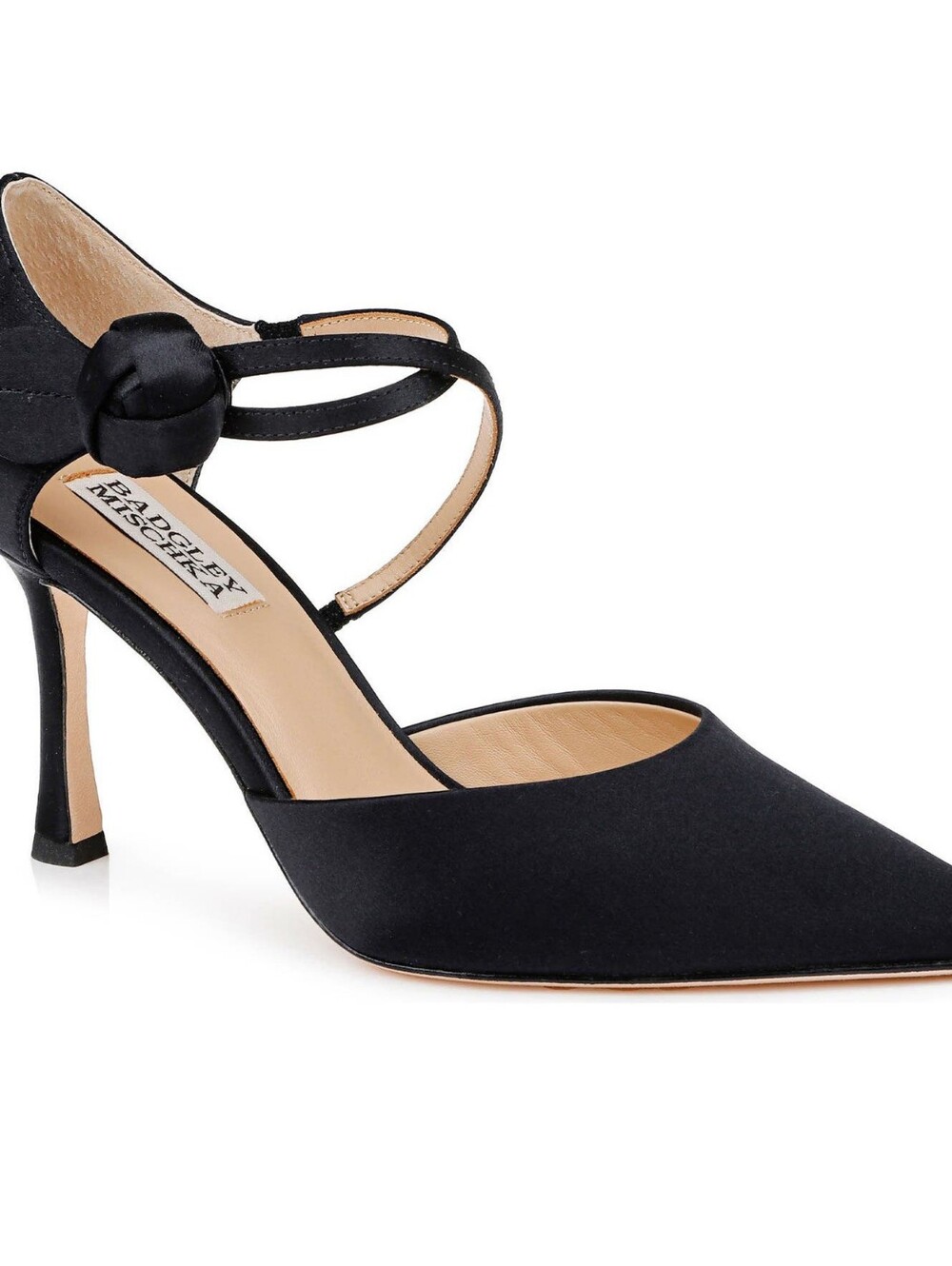 Badgley Mischka Black Satin Pointed Toe Knot-Strap Heel